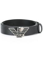 Emporio Armani Logo Buckle Belt, Men's, Black, Leather