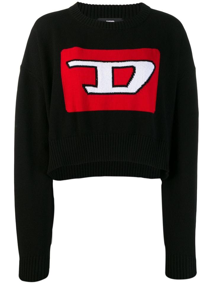 Diesel Cropped Pullover With 3d Intarsia - Black