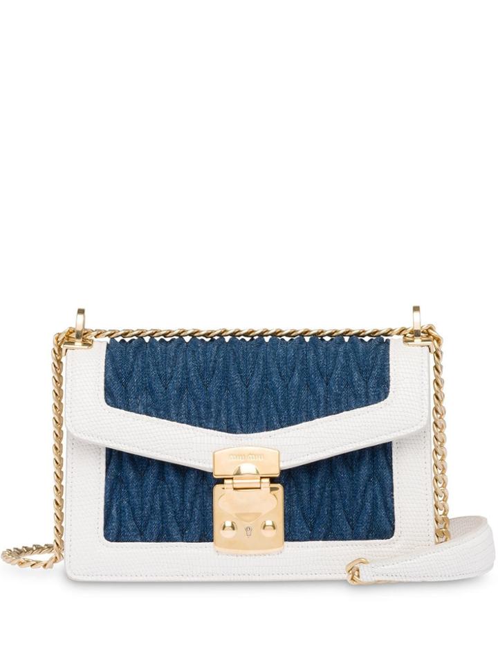 Miu Miu Miu Confidential Denim And Leather Bag - Blue