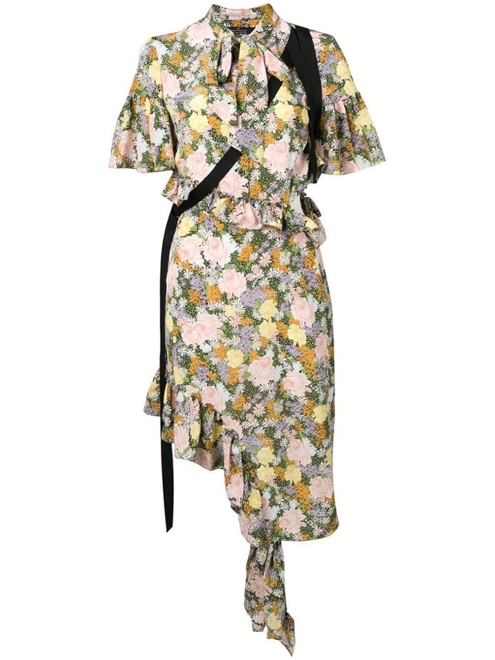 Rokh Floral Ruffle Midi Dress - Yellow