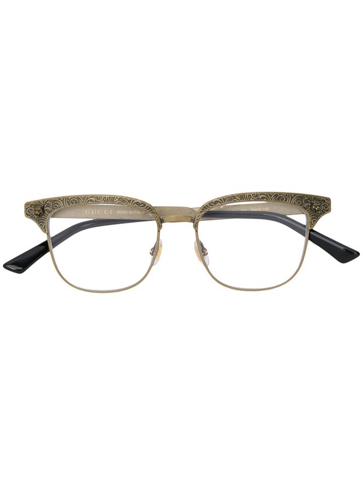 Gucci Eyewear Engraved Round Glasses - Metallic