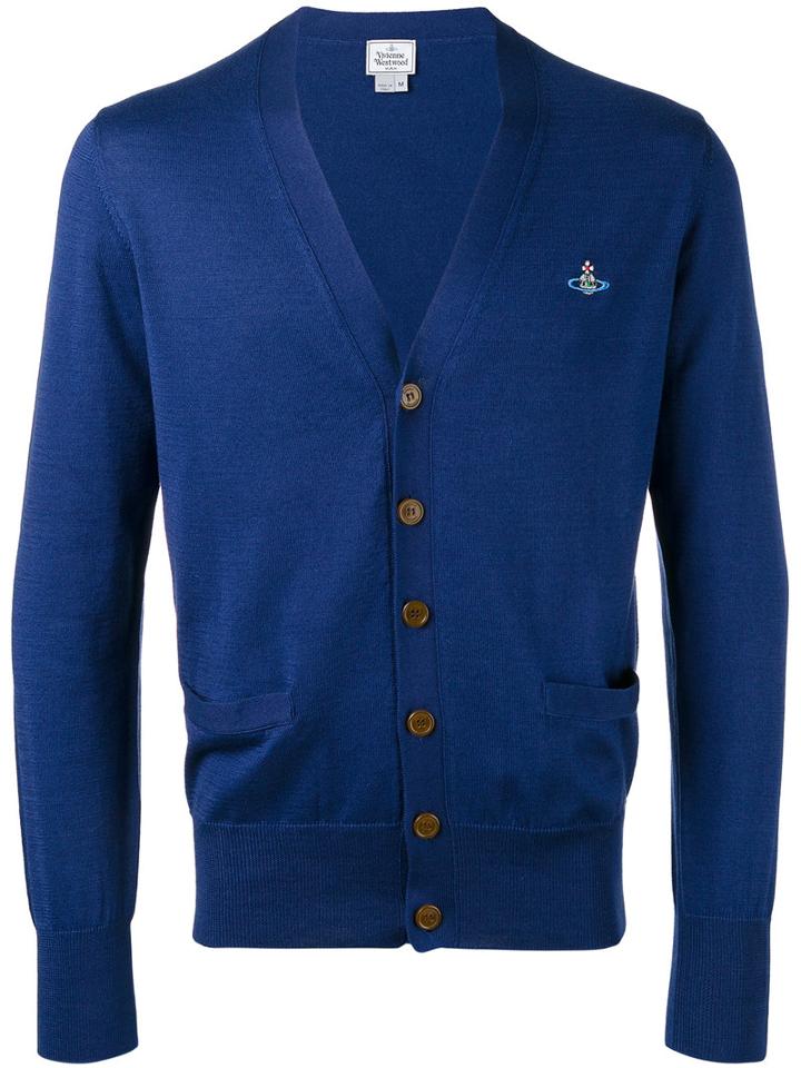Vivienne Westwood Man V-neck Cardigan, Men's, Size: Small, Blue, Cotton