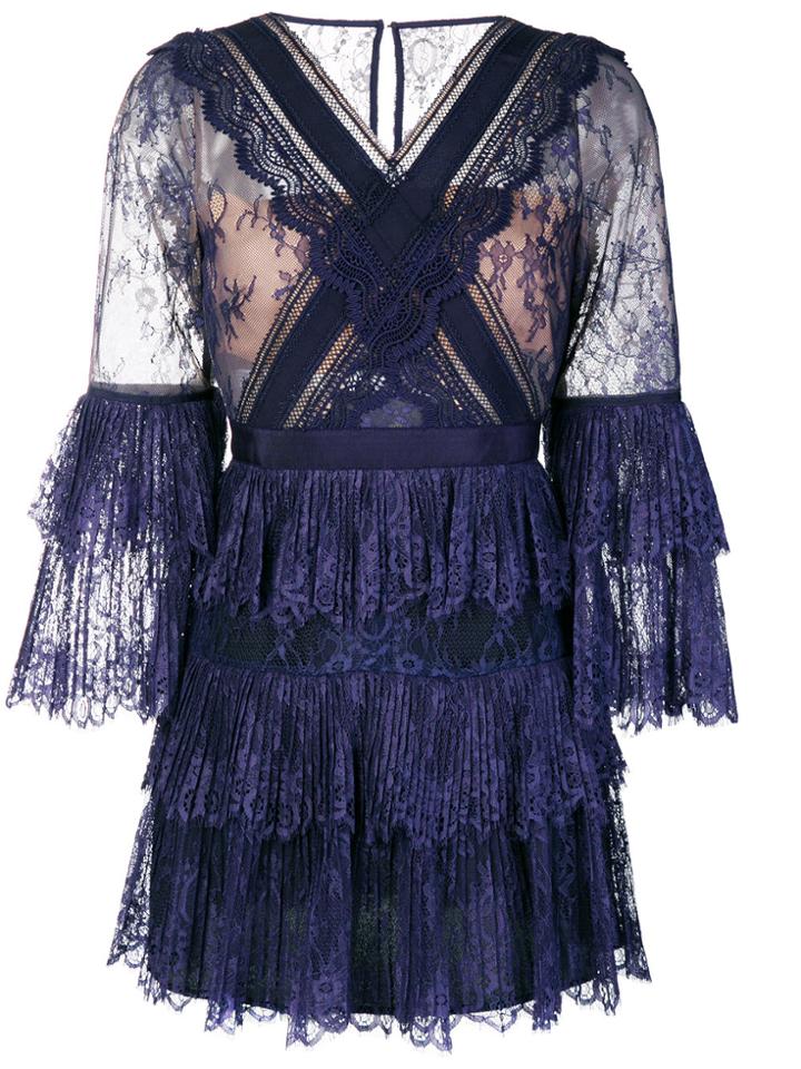 Self-portrait Ruffled Lace Dress - Blue