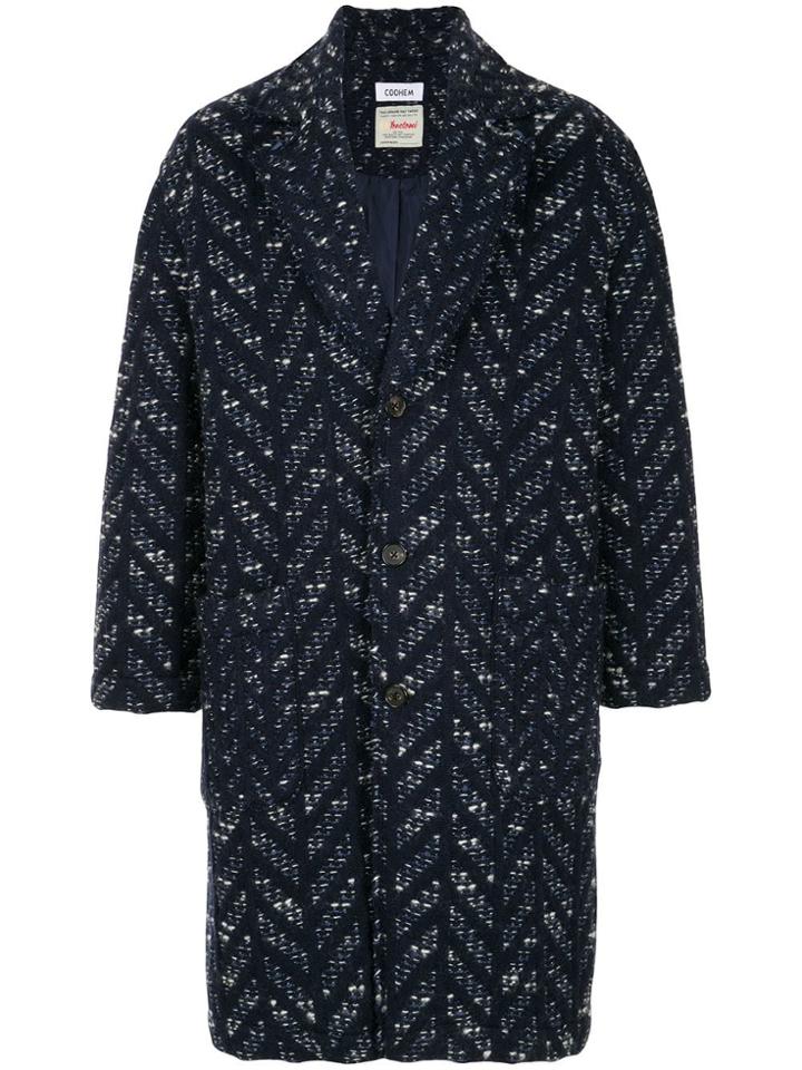 Coohem Herringbone Tweed Fitted Coat - Blue