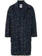 Coohem Herringbone Tweed Fitted Coat - Blue