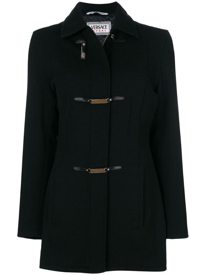 Versace Pre-owned Logo Plaque Strap Coat - Black