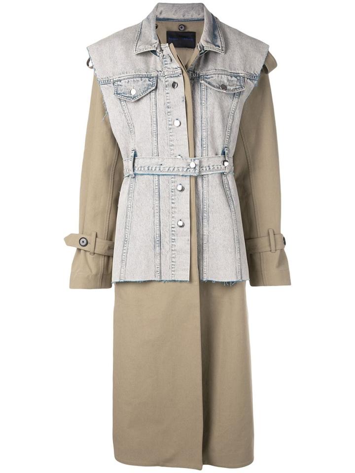 Proenza Schouler Belted Trench With Denim Vest Coat - Grey