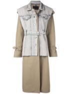 Proenza Schouler Belted Trench With Denim Vest Coat - Grey