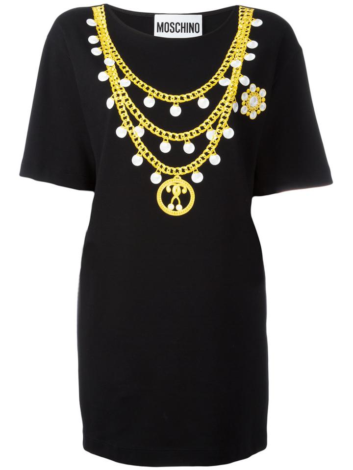 Moschino Chain Print T-shirt Dress, Women's, Size: 38, Black, Cotton/other Fibers