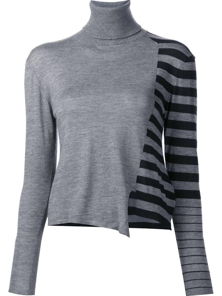 Les Animaux Striped Turtleneck Jumper, Women's, Size: 40, Grey, Silk/cashmere