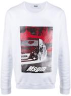 Msgm Car Print Crew Neck Sweater - White