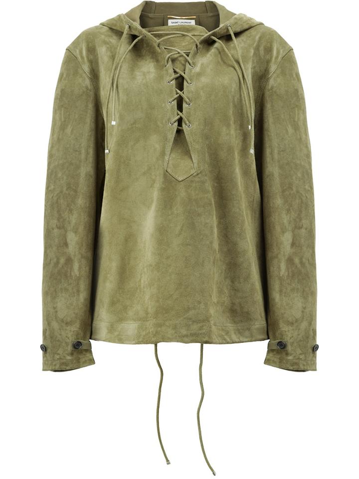 Saint Laurent Crosta Suede Lace-up Hoodie - Green
