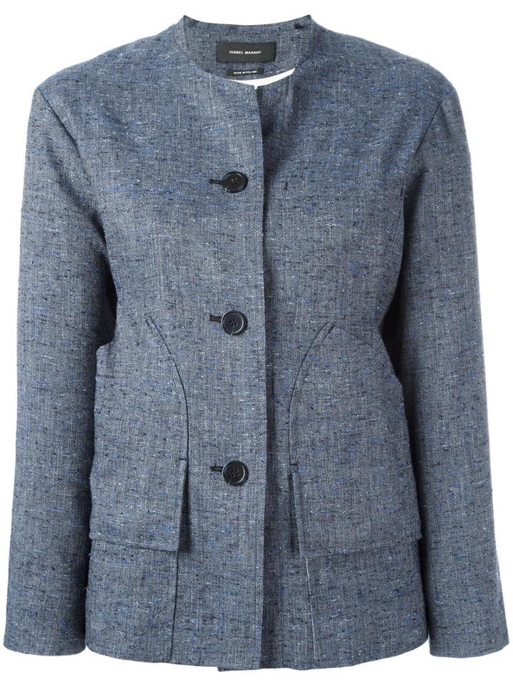 Isabel Marant Collarless Buttoned Jacket, Women's, Size: 40, Blue, Silk/linen/flax/viscose/polyester