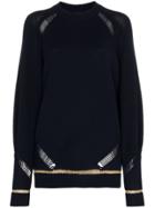 See By Chloé Distressed Lurex Stripe Wool Blend Jumper - Blue