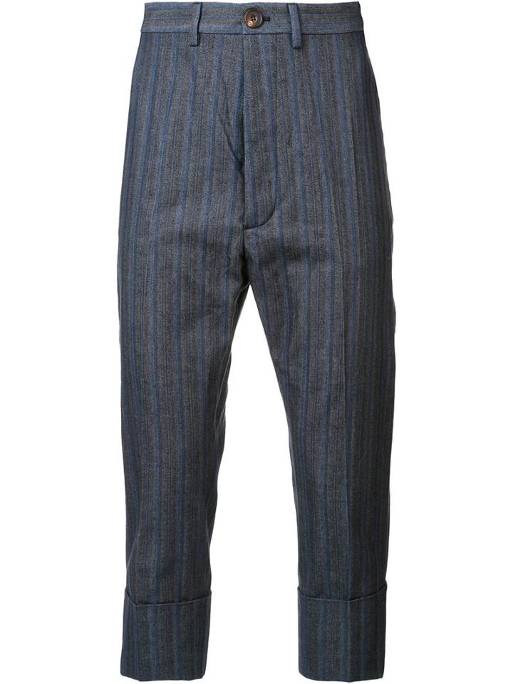 Vivienne Westwood Man Striped Cropped Trousers, Men's, Size: 48, Blue, Polyester/viscose/cotton