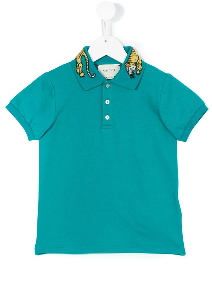 Gucci Kids Gg Bengal Tiger Polo Shirt, Boy's, Size: 6 Yrs, Blue
