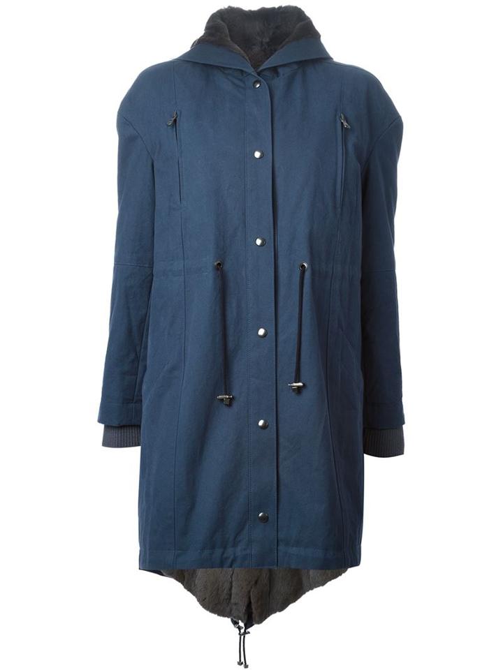 Liska Hooded Coat, Women's, Size: Medium, Blue, Cotton/mink Fur/nylon
