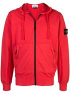 Stone Island Coral Zip Up Hoodie - Red