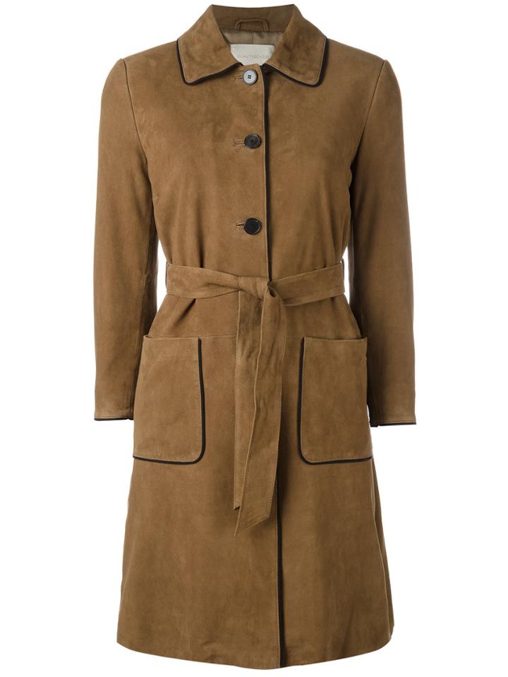 L'autre Chose Trench Coat With Contrast Black Piping - Brown