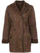 Loewe Fur Effect Double-breasted Coat - Brown