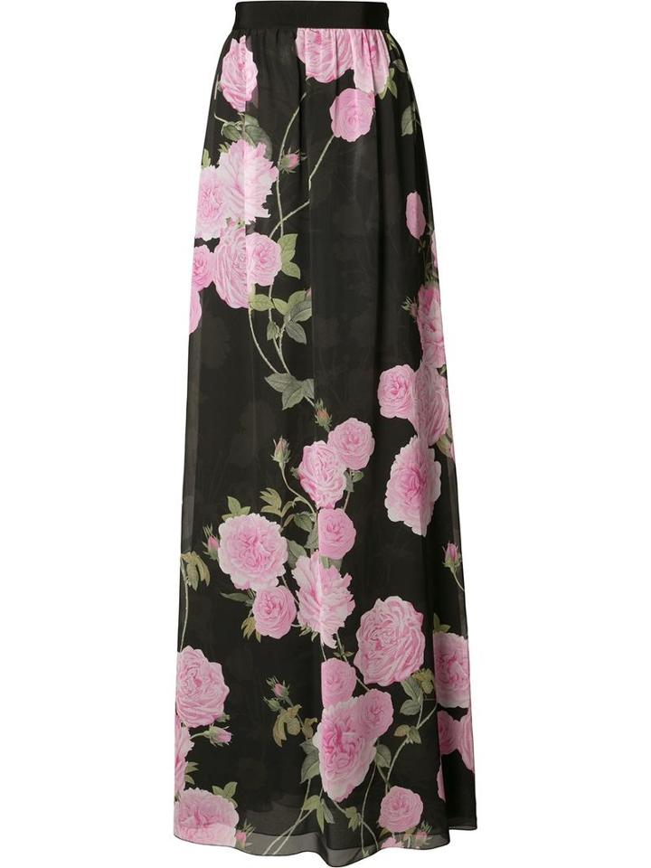 Giambattista Valli Floral Print Draped Skirt, Women's, Size: 40, Black, Silk