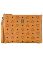 Mcm Logo Print Zip Clutch, Women's, Yellow/orange