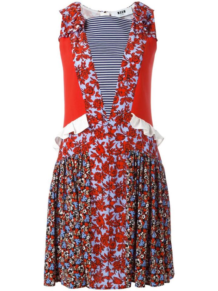 Msgm Floral Print Flared Dress, Women's, Size: 42, Red, Silk/polyester