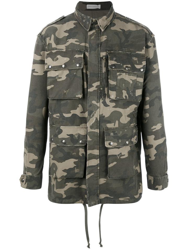 Faith Connexion Camouflage Military Jacket, Men's, Size: Small, Green, Cotton