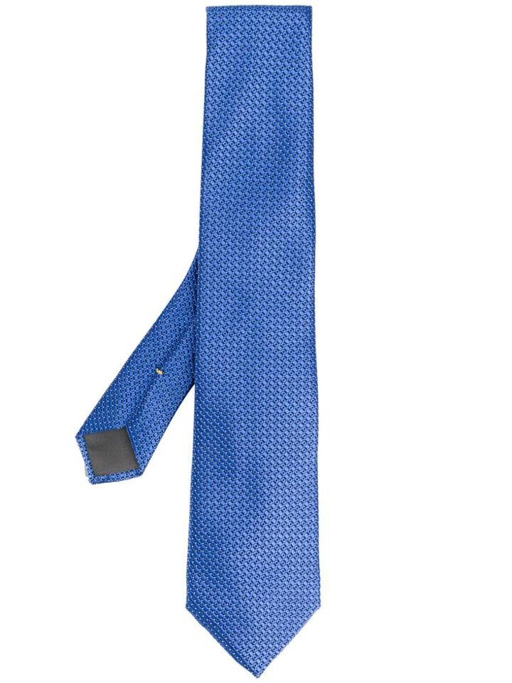 Canali Micro-check Print Tie - Blue