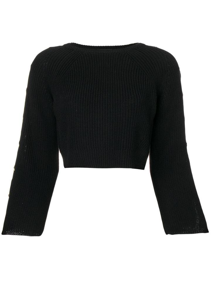 Elisabetta Franchi Cropped Star Button Sweater - Black