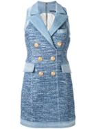 Balmain - Sleeveless Blazer Dress - Women - Cotton/viscose/polyamide-8 - 38, Blue, Cotton/viscose/polyamide-8