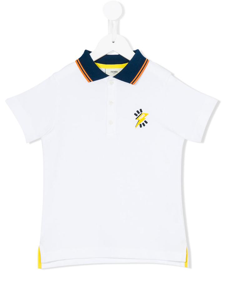 Fendi Kids - Contrast Collar Polo Shirt - Kids - Cotton - 6 Yrs, White