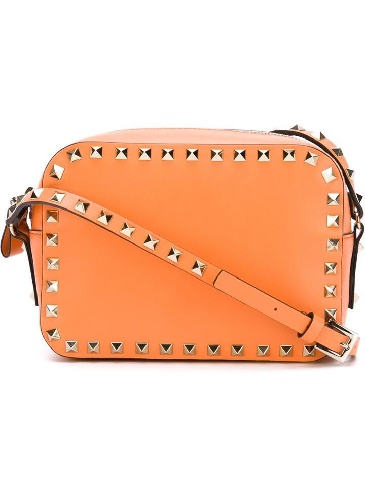 Valentino Garavani Rockstud Crossbody Bag, Women's, Yellow/orange, Calf Leather/metal Other
