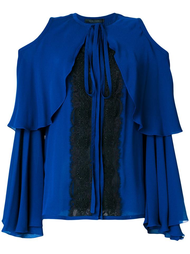 Elie Saab - Cold Shoulder Lace Insert Blouse - Women - Silk/cotton/nylon/polyester - 38, Blue, Silk/cotton/nylon/polyester