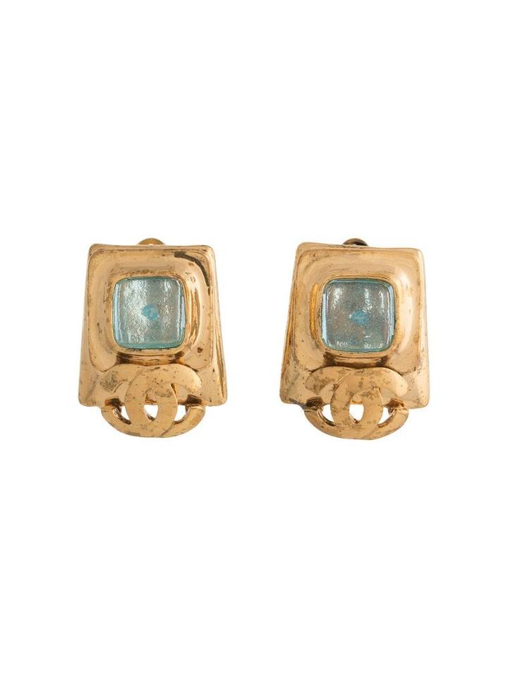 Chanel Pre-owned Chanel Pre-owned Cc Logos Stone Motif Earrings - Gold