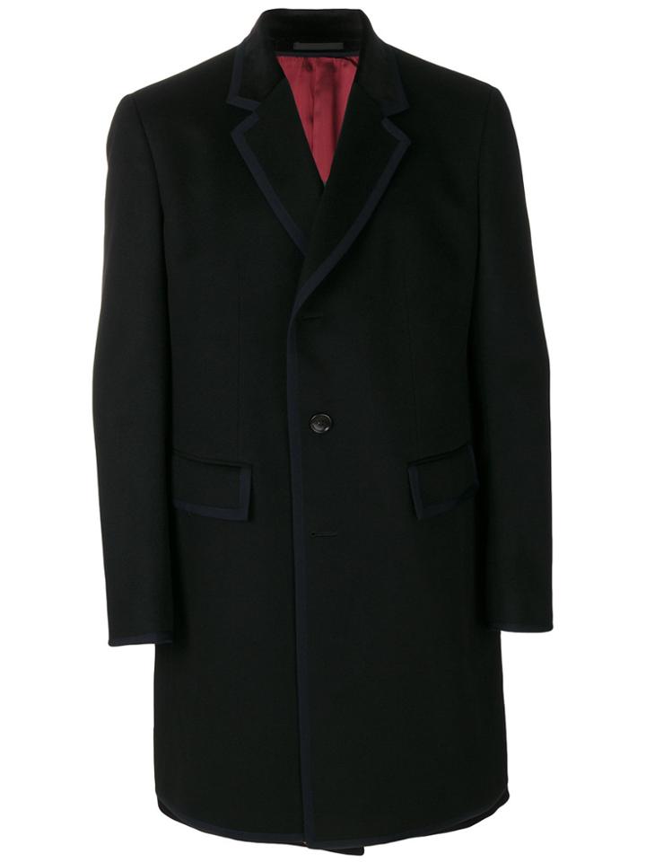 Gucci Contrast Trim Single Breasted Coat - Black