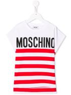Moschino Kids Teen Logo Striped T-shirt - White