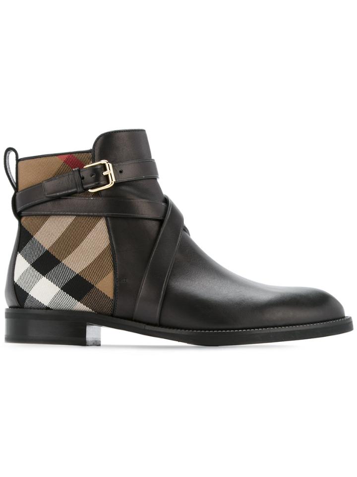 Burberry House Check Detail Boots - Black
