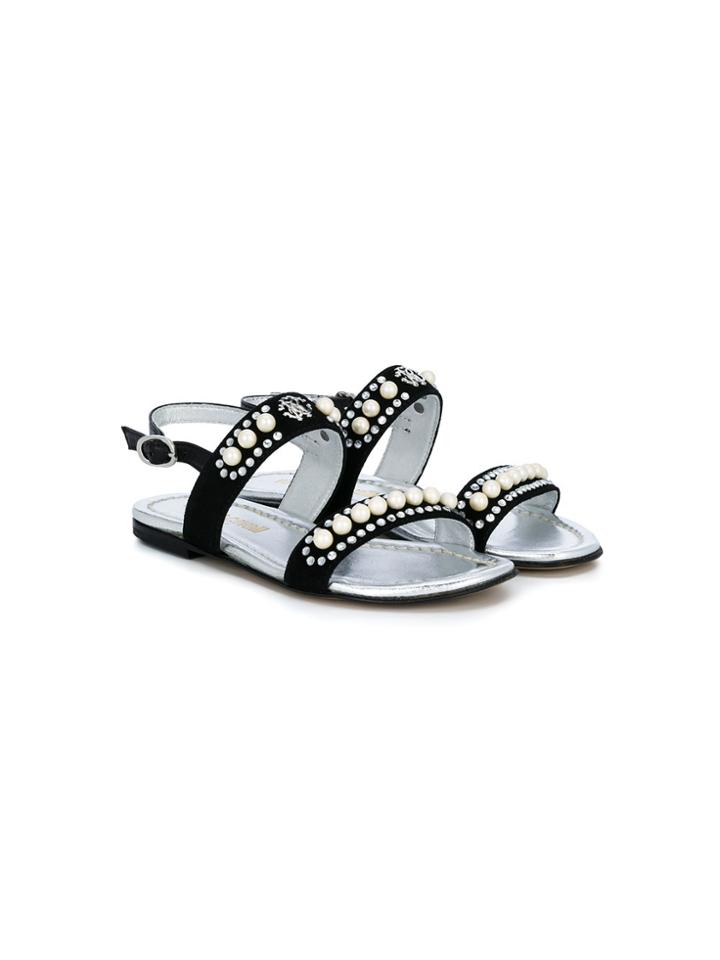 Roberto Cavalli Kids Pearl Embellished Sandals - Black