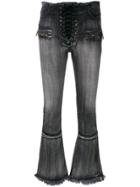 Unravel Project Washed Lace Front Cropped Bootcut Jeans - Black