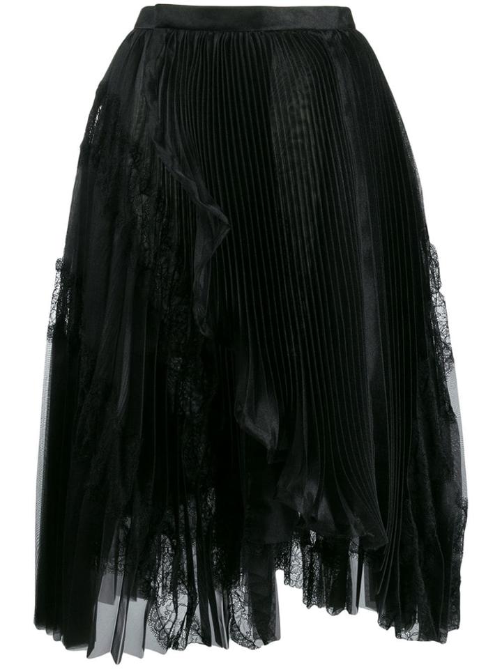 Ermanno Scervino Floral Lace Inserts Pleated Skirt - Black