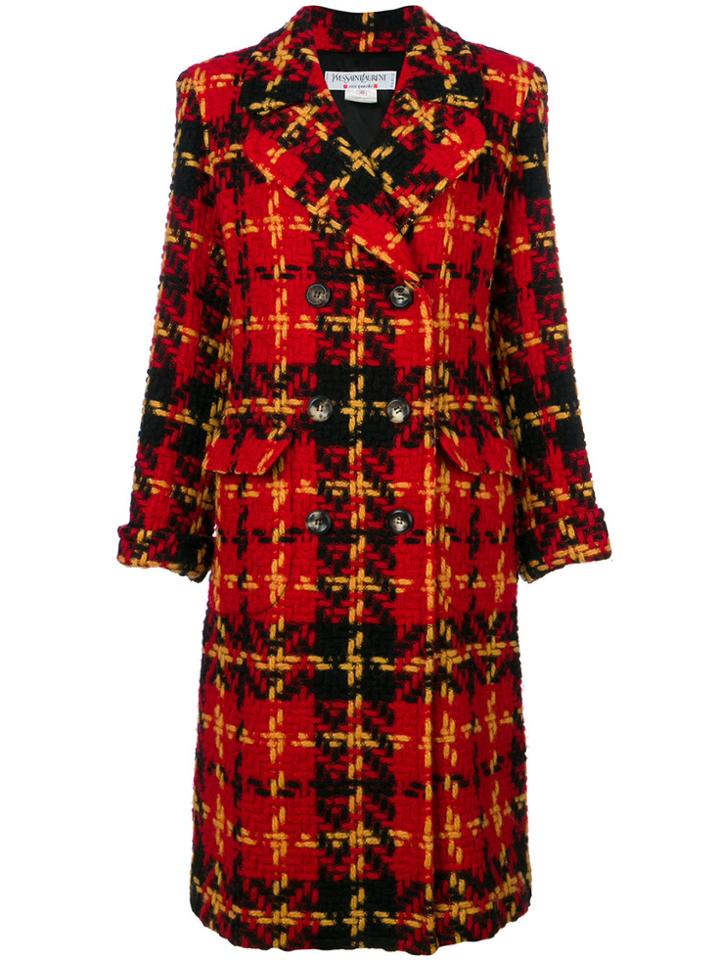 Yves Saint Laurent Vintage Double-breasted Plaid Coat - Red