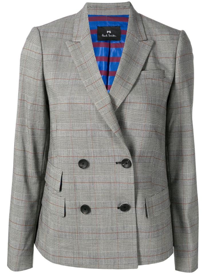 Ps By Paul Smith Double Breasted Check Blazer - Grey