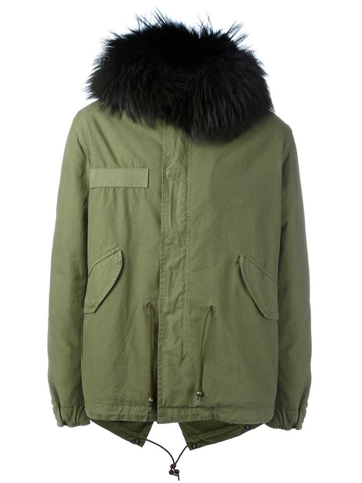 Mr & Mrs Italy Fur Trimmed Parka, Men's, Size: Large, Green, Cotton/lamb Skin/acrylic/racoon Fur