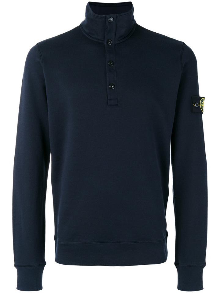 Stone Island Button Collar Sweatshirt, Men's, Size: Large, Black, Cotton