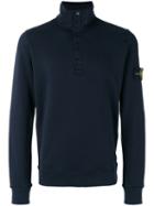 Stone Island Button Collar Sweatshirt, Men's, Size: Large, Black, Cotton