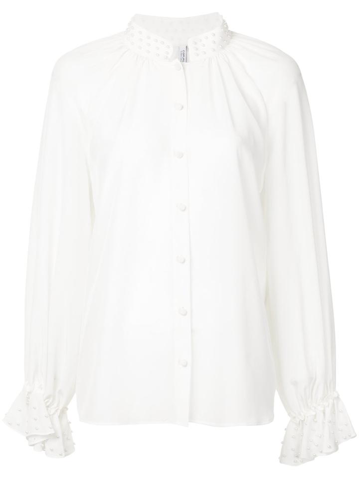 Copurs Pearled Mandarin Collar Shirt - White
