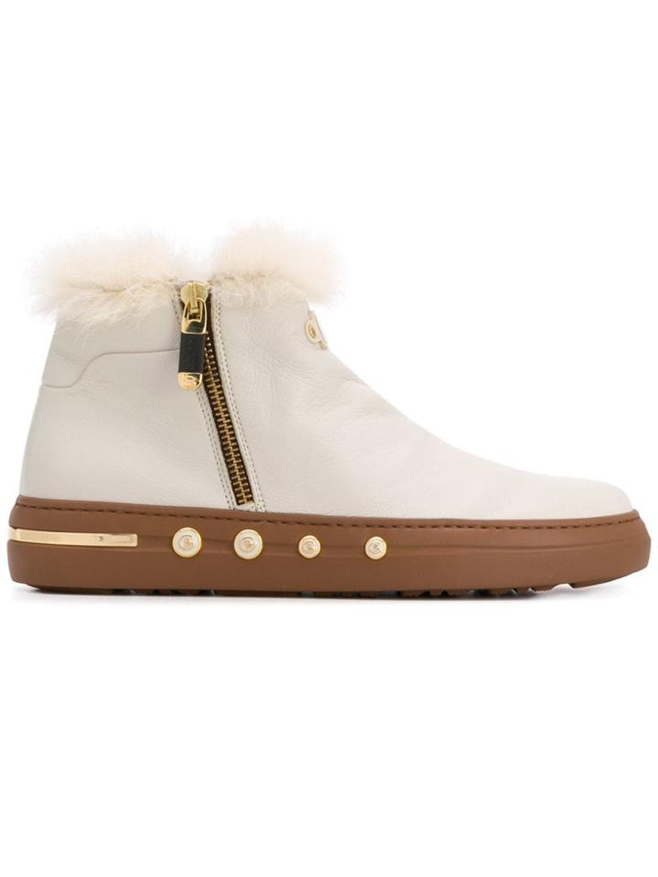 Baldinini Fur Trim Ankle Boots - Neutrals