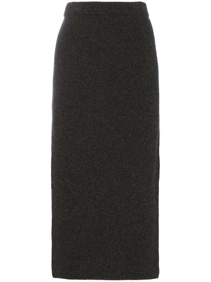 Rejina Pyo High Waisted Ribbed Knitted Midi Skirt - Grey