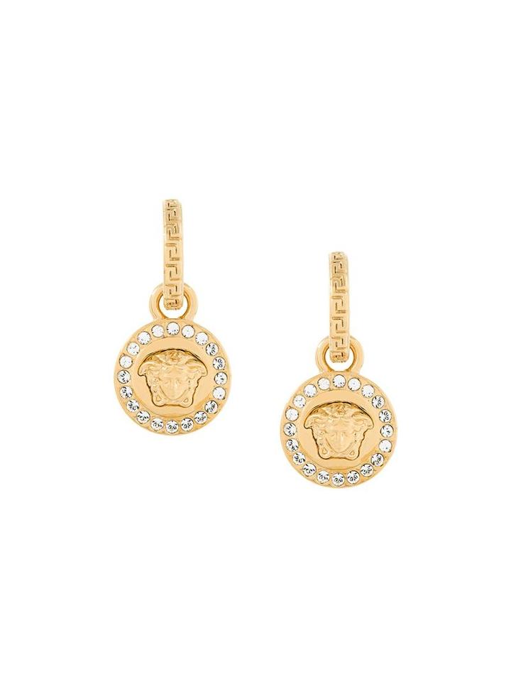 Versace Strass Medusa And Greca Earrings, Women's, Metallic